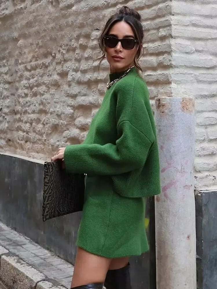 Conjunto Verde Outono Inverno: Suéter e Minissaia Monocromática Toronto - Ars importys