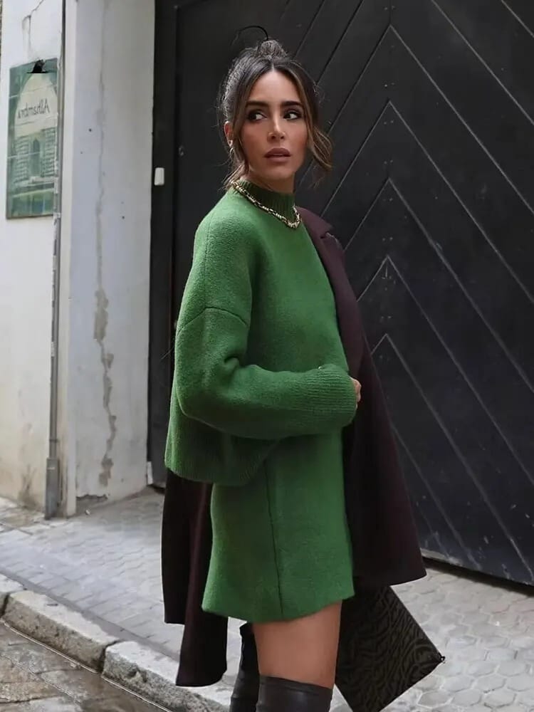 Conjunto Verde Outono Inverno: Suéter e Minissaia Monocromática Toronto - Ars importys